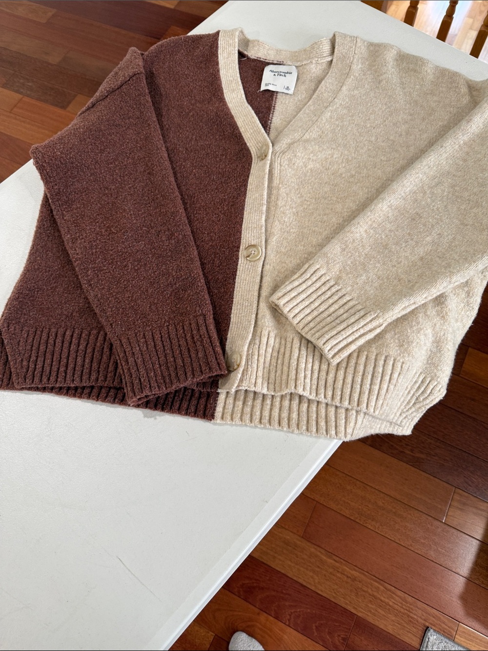 Abercrombie & Fitch Two-Tone Brown Cream V-Neck Button Down Fall Cardigan XL - Picture 8 of 14
